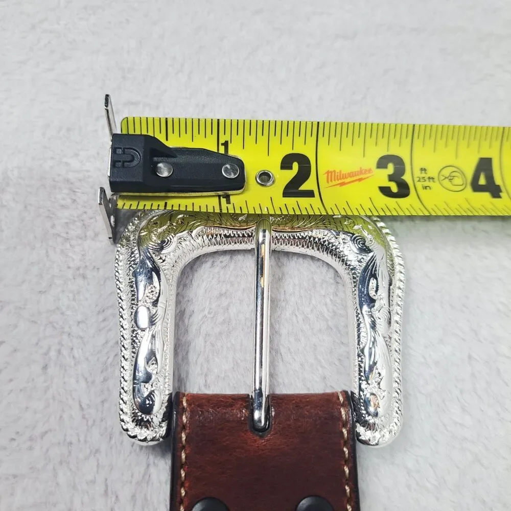 NOCONA Brown Leather Belt 44 Floral Embossed Conchos & Buckle Western Rodeo